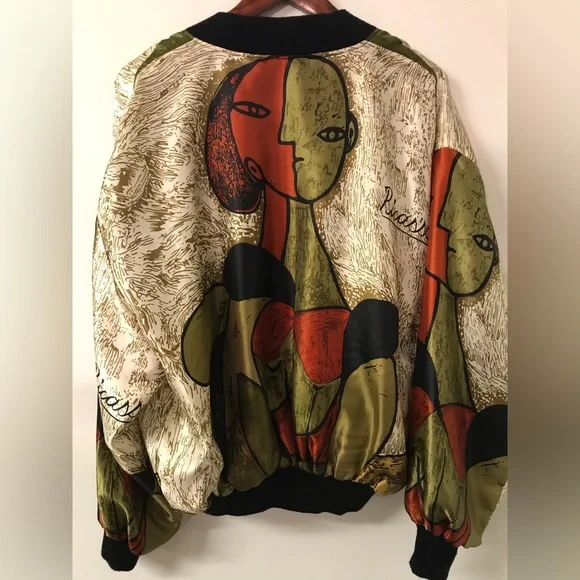 Vintage Picasso silky bomber jacket abstract art street wear monaliza - Picture 3 of 11